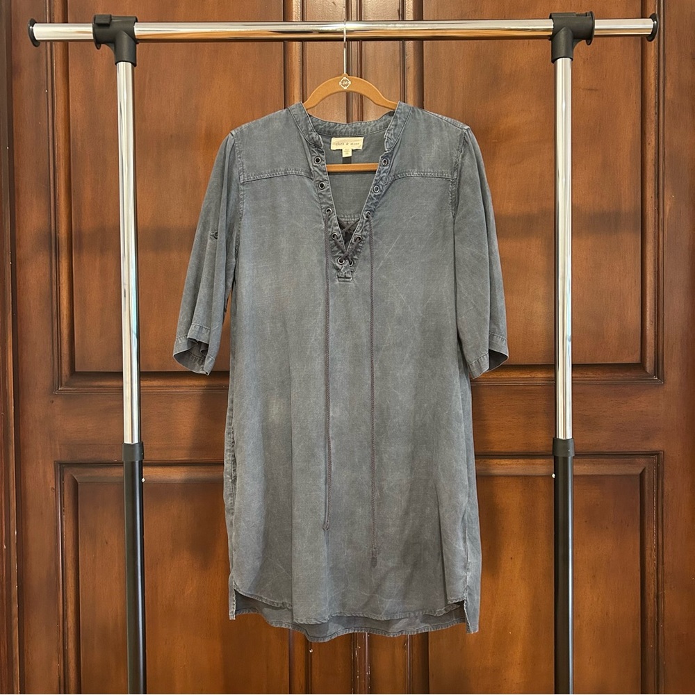 Lace Up Denim Shirt Dress